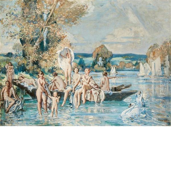 A Swim In The Summer Oil Painting by Wilfred Gabriel De Glehn