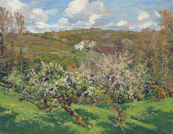 Gwendreath In Blossom, Cornwall Oil Painting by Wilfred Gabriel De Glehn