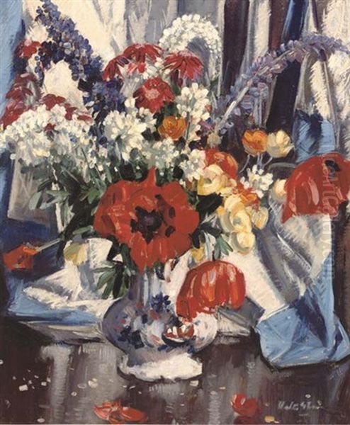 Sill Life With Poppies Oil Painting by Wilfred Gabriel De Glehn