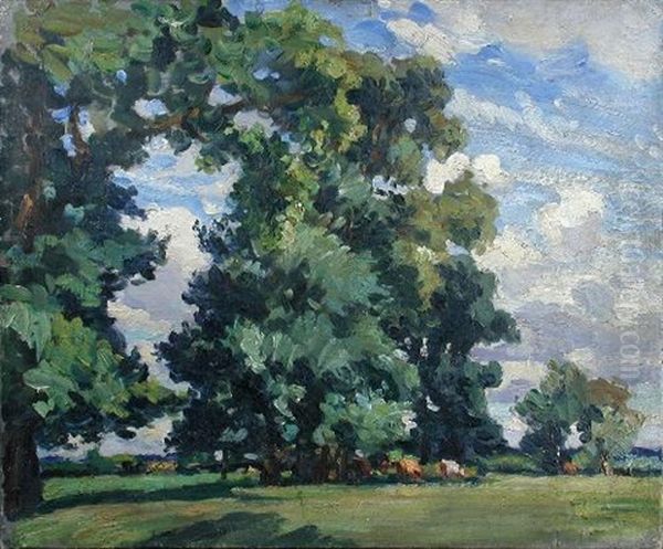 Elms At Grantchester Oil Painting by Wilfred Gabriel De Glehn