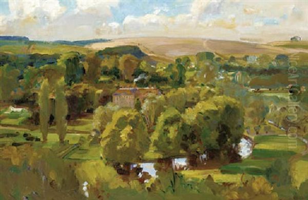 View Of Durnford, Wiltshire Oil Painting by Wilfred Gabriel De Glehn