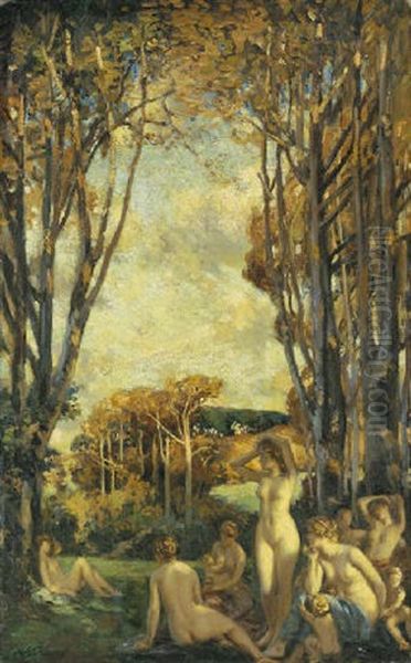 Classical Nudes In Landscape by Wilfred Gabriel De Glehn