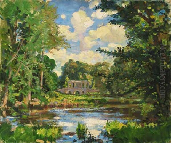 The Palladian Bridge, Wilton Park, Wiltshire Oil Painting by Wilfred Gabriel De Glehn