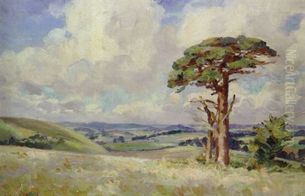 Wiltshire Downs Oil Painting by Wilfred Gabriel De Glehn