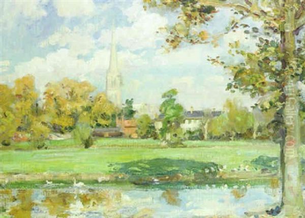 Salisbury Cathedral Oil Painting by Wilfred Gabriel De Glehn