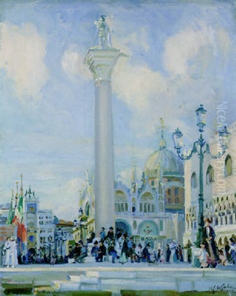 The Basilica Of St. Mark, Venice, From The Piazetta, With The Column Of St. Theodore Oil Painting by Wilfred Gabriel De Glehn