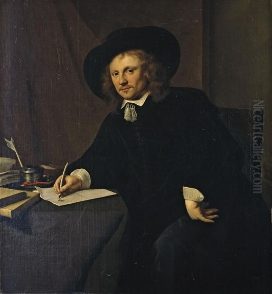 Portrait D'homme A Sa Table De Travail Oil Painting by Adriaen De Backer