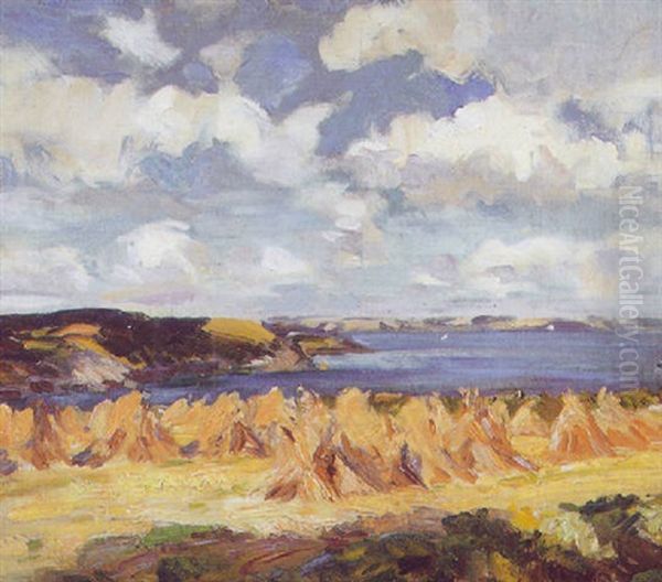 Cornstooks Oil Painting by Wilfred Gabriel De Glehn