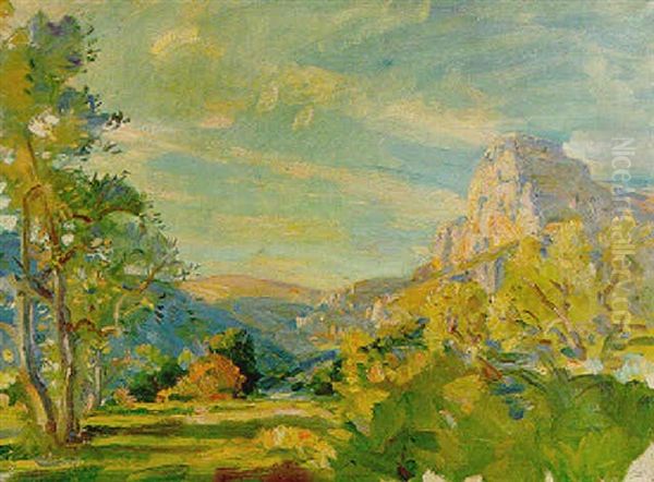 Mountainous Summer Landscape Oil Painting by Wilfred Gabriel De Glehn