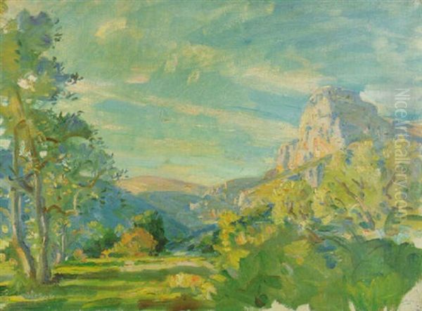 Mountainous Summer Landscape Oil Painting by Wilfred Gabriel De Glehn