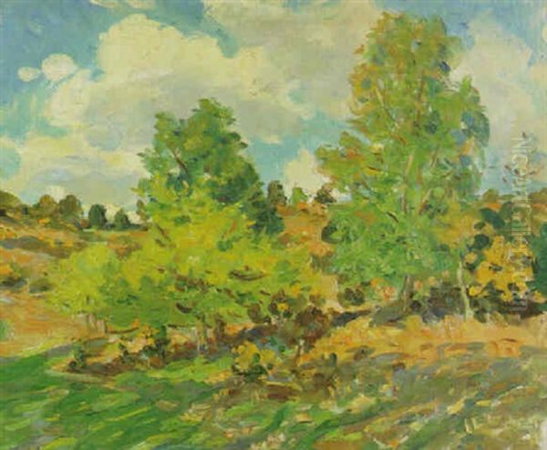 Trees In A Summer Landscape Oil Painting by Wilfred Gabriel De Glehn