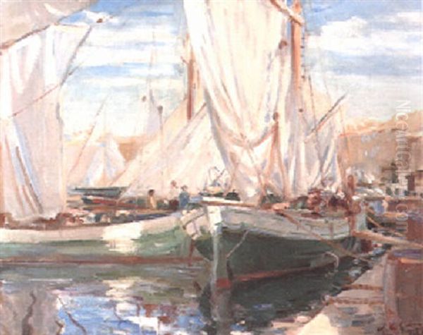 The Harbour, St. Tropez Oil Painting by Wilfred Gabriel De Glehn