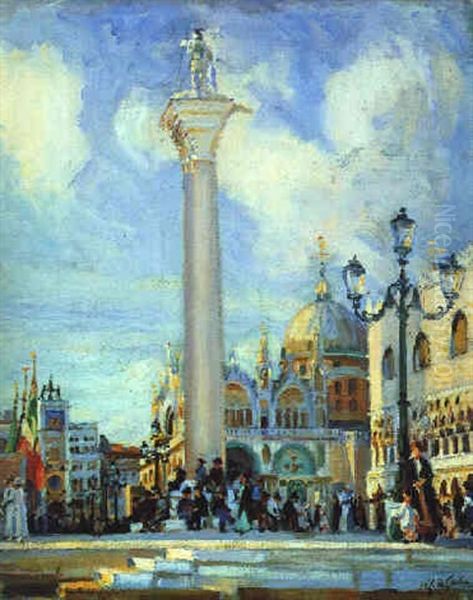 The Basilica Of St. Mark, Venice From The Piazzetta, With The Column Of St. Theodore Oil Painting by Wilfred Gabriel De Glehn