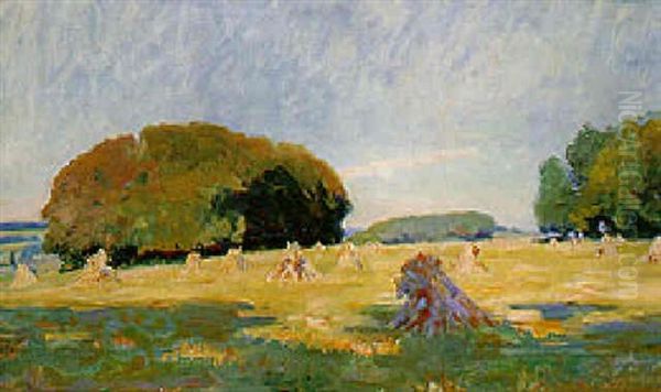 Cornstooks Oil Painting by Wilfred Gabriel De Glehn