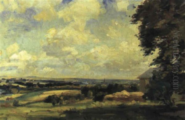 Salisbury From The Downs Oil Painting by Wilfred Gabriel De Glehn