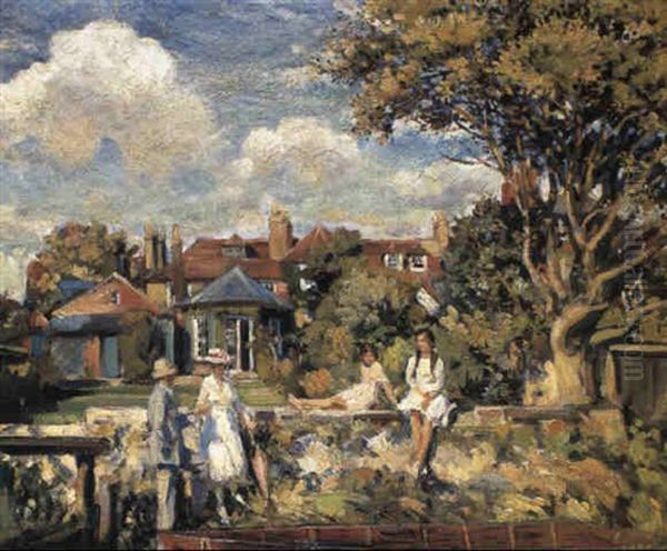 Roger Quilter, Jane, Elma And Barbara At Mudeford Oil Painting by Wilfred Gabriel De Glehn