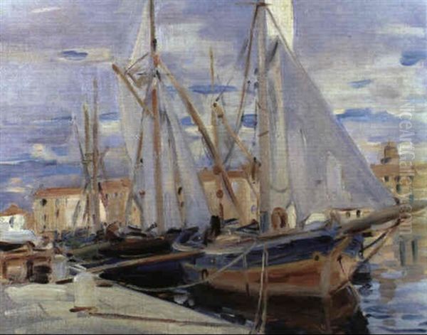 Sailing Boats, St. Tropez Oil Painting by Wilfred Gabriel De Glehn