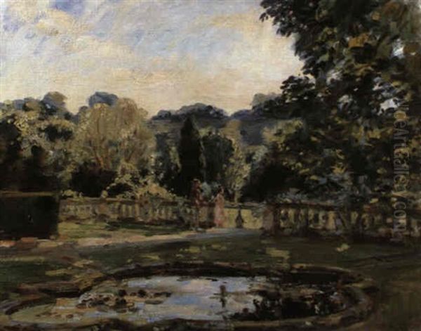 Shadows In The Gardens, Heale House, Wiltshire Oil Painting by Wilfred Gabriel De Glehn