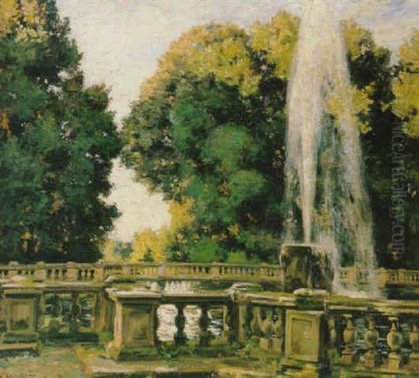 Fountain In A Landscaped Garden Oil Painting by Wilfred Gabriel De Glehn