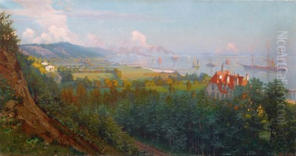 Panorama Of The Elbe Near Blankenese Oil Painting by Robert Gleich