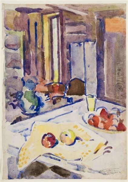 Nature Morte Avec Coupe De Fruits Dans Un Salon Oil Painting by Albert Gleizes