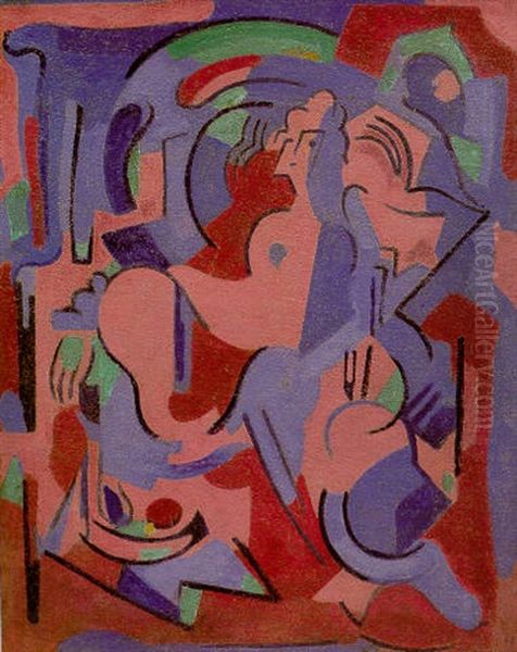 Composition En Rouge Et Bleu Oil Painting by Albert Gleizes