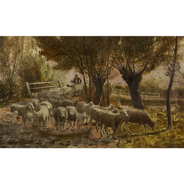 Bringing Home The Flock Oil Painting by Alfred Glendening Jr.