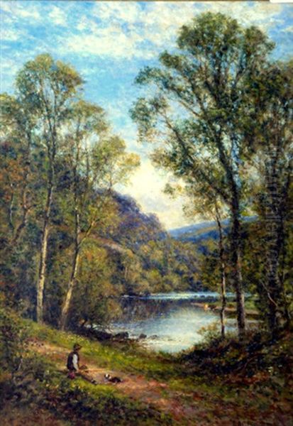 The Stepping Stones, Bolton Abbey Oil Painting by Alfred Glendening Jr.