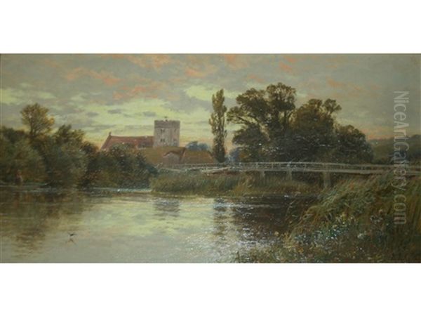 A Rural Scene With A Village Church Oil Painting by Alfred Glendening Jr.