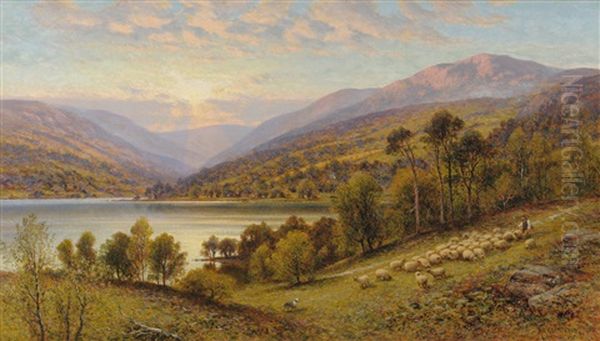 Sheep On A Hillside Path Oil Painting by Alfred Glendening Jr.