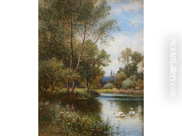 The Swans' Haunt Oil Painting by Alfred Glendening Jr.