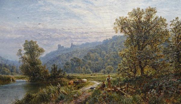 Cow Herders Resting By A Riverbank Oil Painting by Alfred Glendening Jr.