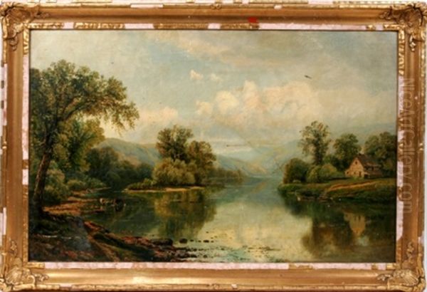 River Scene With Cattle Oil Painting by Alfred Glendening Jr.