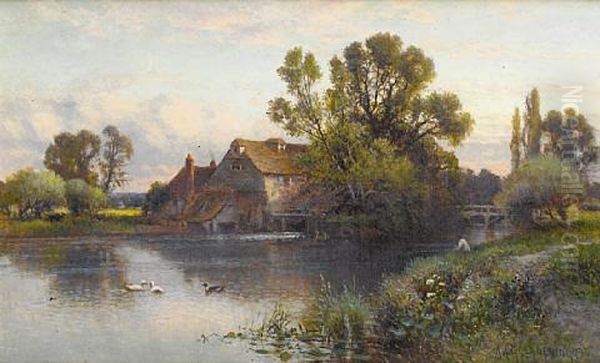 Fishing By The Mill, Sussex Oil Painting by Alfred Glendening Jr.