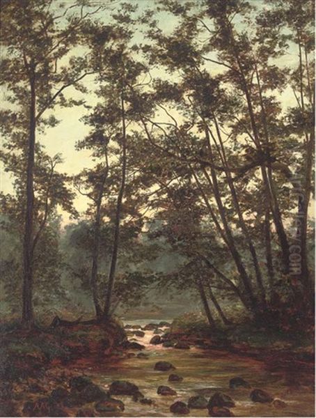 River Mole, Near Box Hill, Surrey Oil Painting by Alfred Glendening Jr.