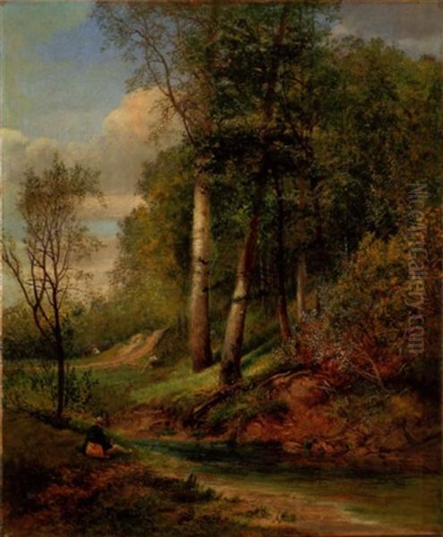 Waldlichtung Mit Rastendem Wanderer Oil Painting by Alfred Glendening Jr.