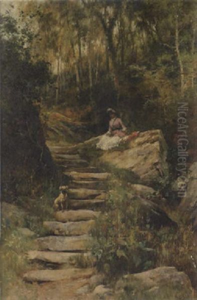 A Rest On The Path Oil Painting by Alfred Glendening Jr.