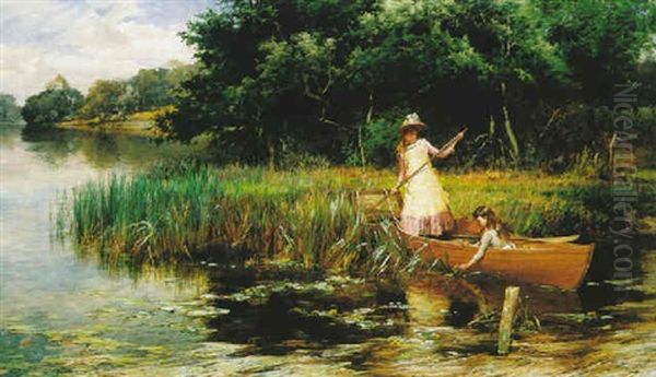 Punting On The River Oil Painting by Alfred Glendening Jr.