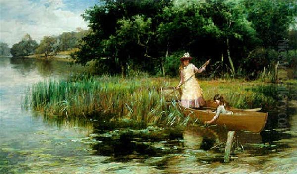 Punting On The River Oil Painting by Alfred Glendening Jr.