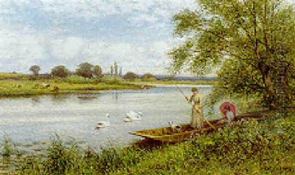 Punting Along The River Oil Painting by Alfred Glendening Jr.