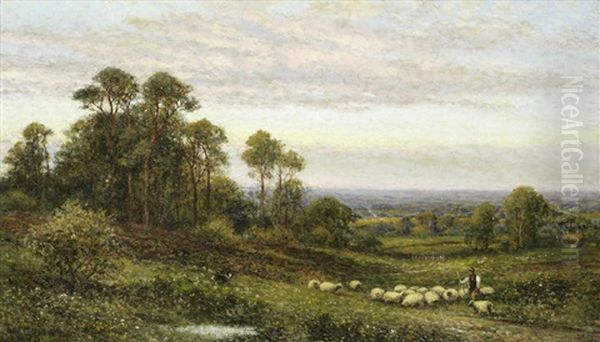 Shepherd And His Flock Oil Painting by Alfred Augustus Glendening Sr.