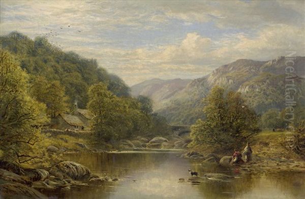 Flusslandschaft In Den Walisischen Bergen Oil Painting by Alfred Augustus Glendening Sr.