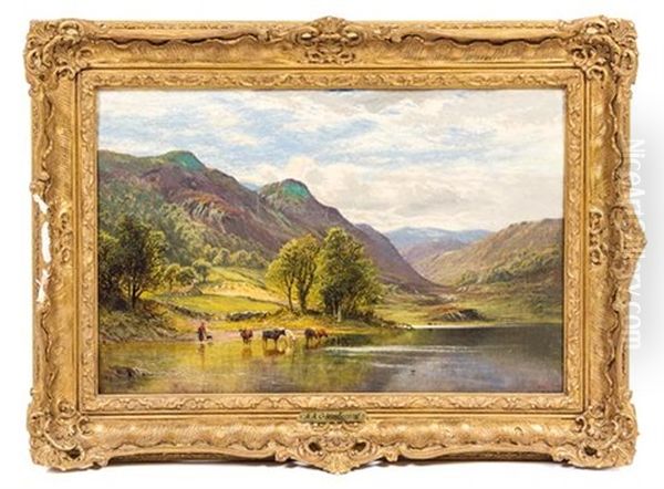 Herd At The Lake Oil Painting by Alfred Augustus Glendening Sr.