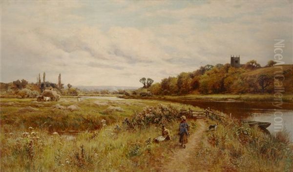 A View Of Belaugh On The Bure, Norfolk Oil Painting by Alfred Augustus Glendening Sr.