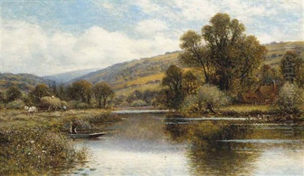 Harvesting, Streatley-on-thames Oil Painting by Alfred Augustus Glendening Sr.