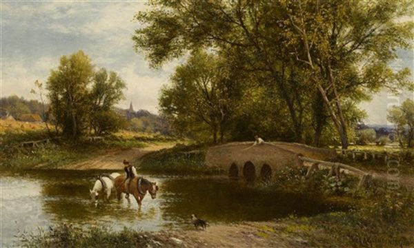 Fording The Stream Oil Painting by Alfred Augustus Glendening Sr.