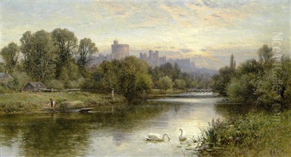 A View Of Windsor Castle From The Thames Oil Painting by Alfred Augustus Glendening Sr.