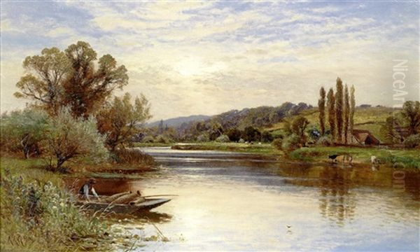 A Fisherman Placing Eel Bucks Oil Painting by Alfred Augustus Glendening Sr.