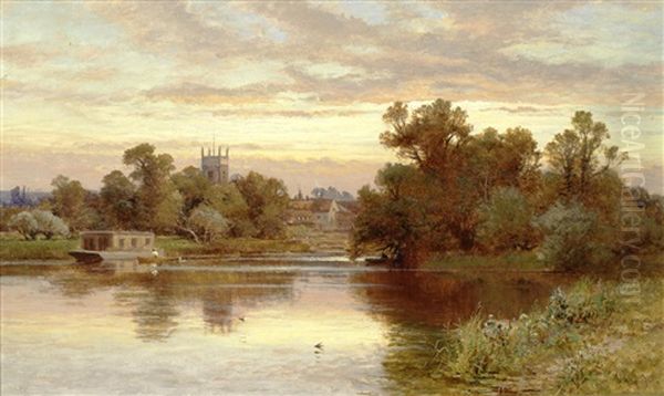 A House Boat On The River Oil Painting by Alfred Augustus Glendening Sr.