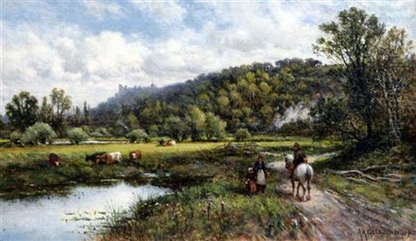 View Of Arundel Castle Oil Painting by Alfred Augustus Glendening Sr.